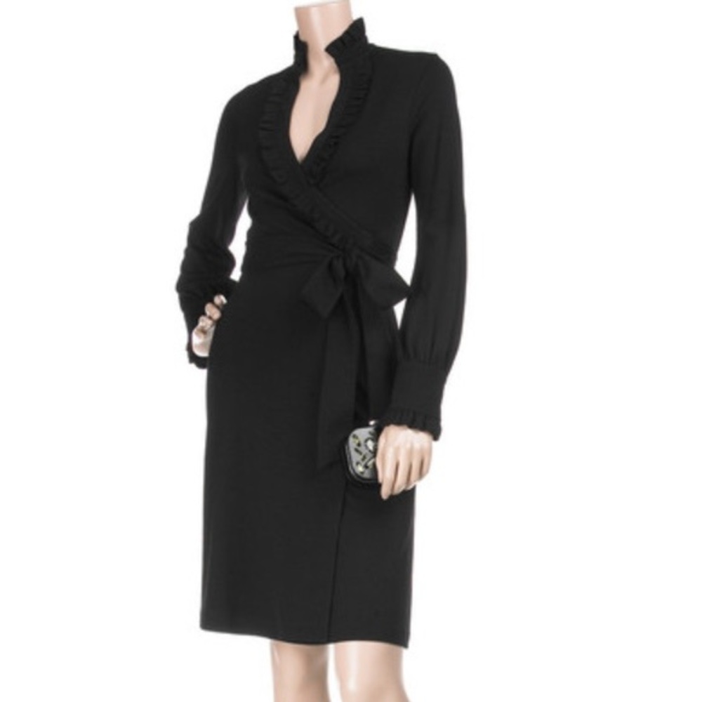 DVF Wool Volante Wrap Dress w/ ruffled trim